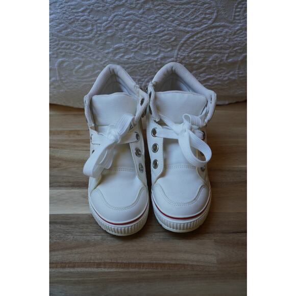Vintage White Trendy Wedge High Top Zip Up Studded Sneakers Size 245 US 7.5 - Picture 2 of 12